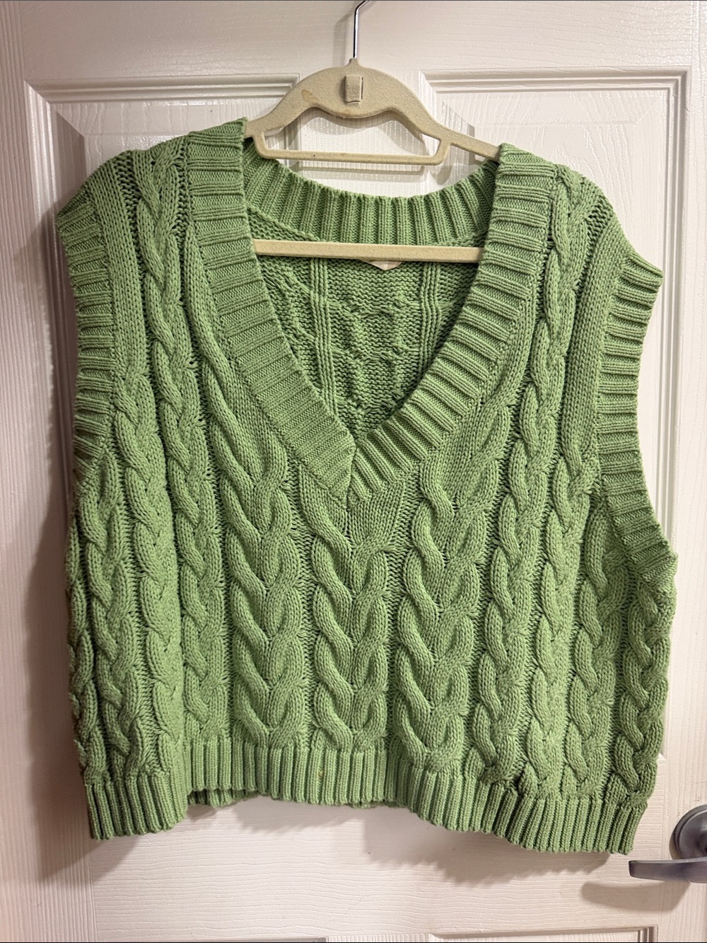 Altar'd State Light Green Cable-Knit V-Neck Sweater Vest